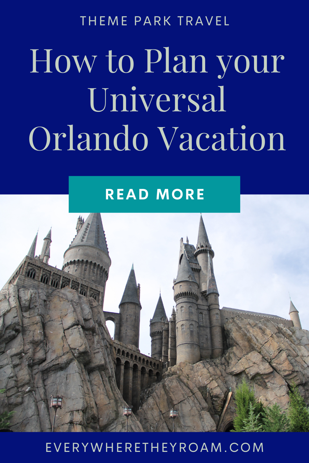 Pinterest thumbnail showing Hogwarts Castle at Universal Orlando.