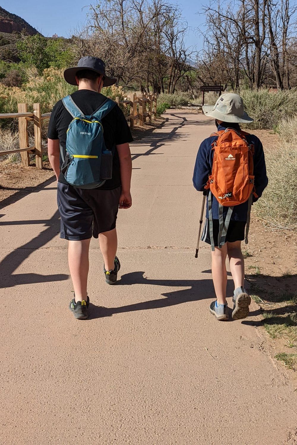 Two boys hiking Pa'Rus Trail in Zion National Park