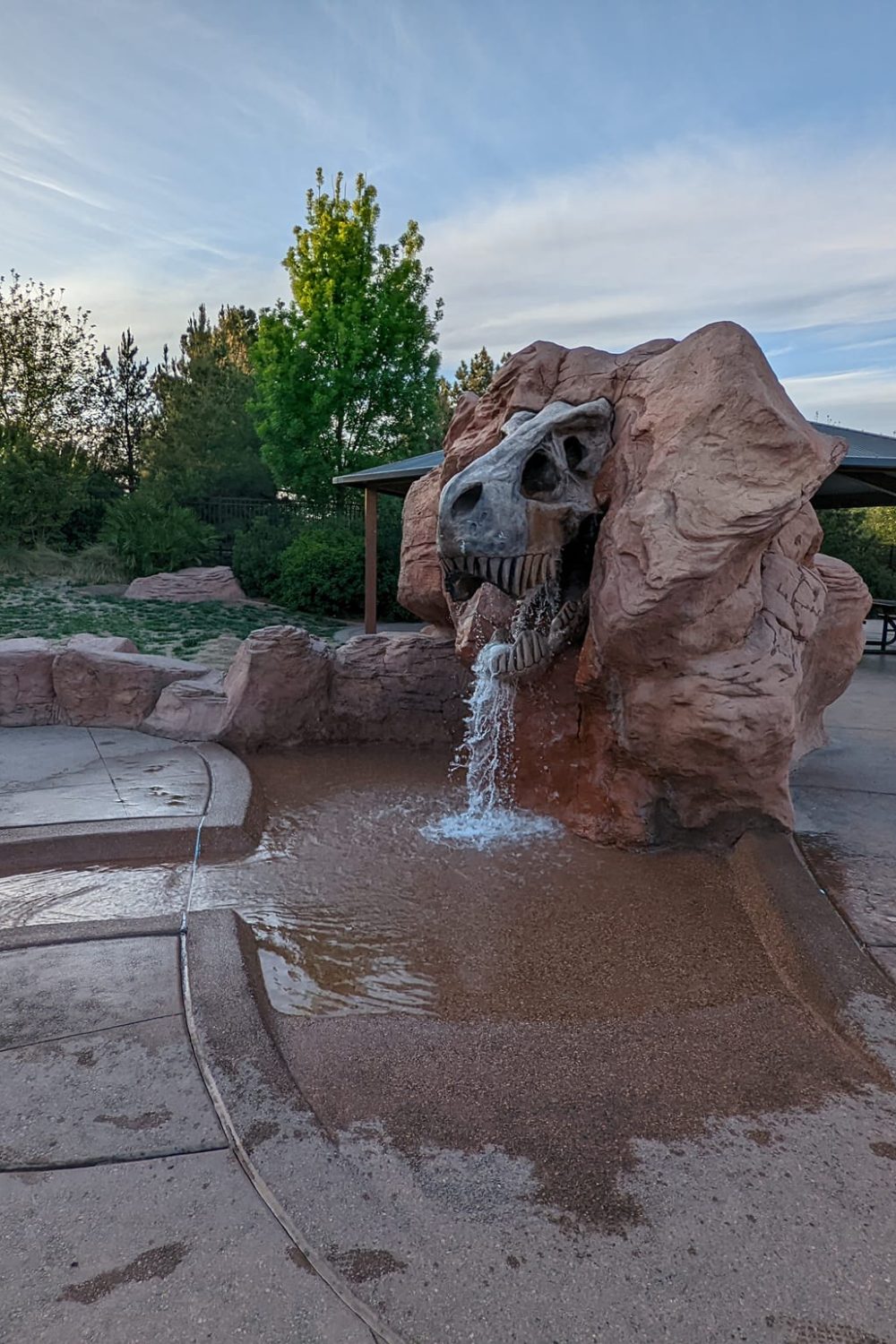 Thunder Junction splash area with dinosaur