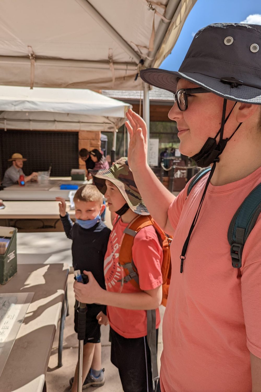 Kids being sworn in for their Jr. Ranger badges