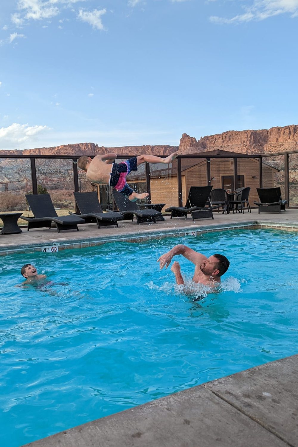 Swimming in the pool at Capitol Reef Resort.  Even the pool had a great view