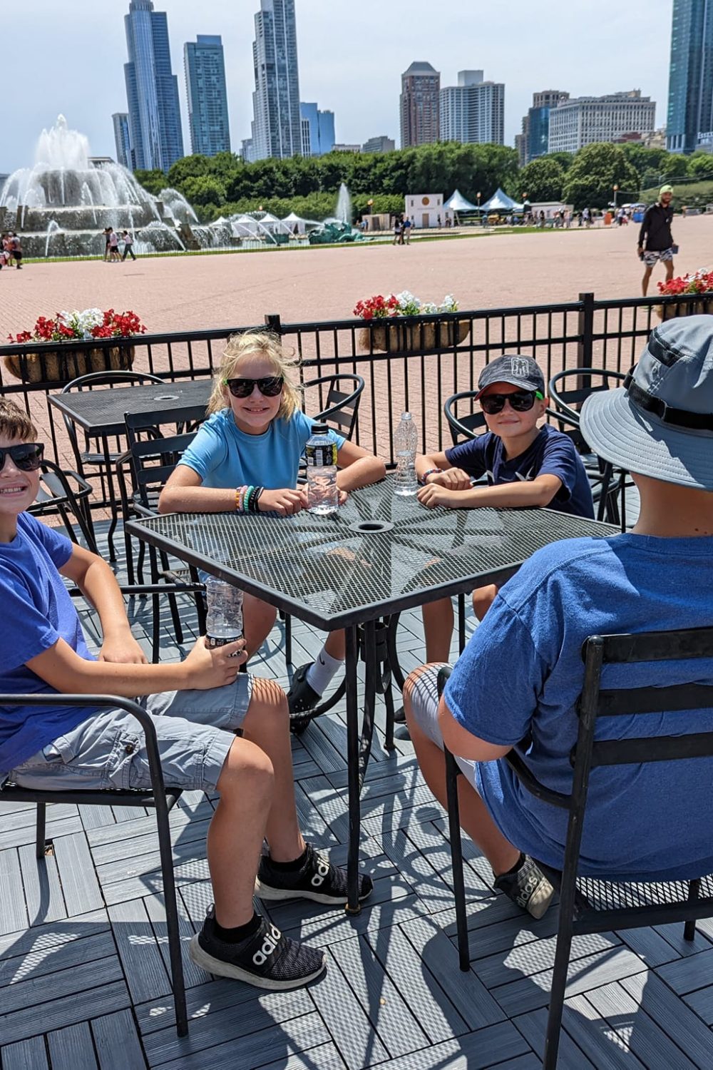 Relaxing on the patio in front of the Buckingham Fountain in Chicago