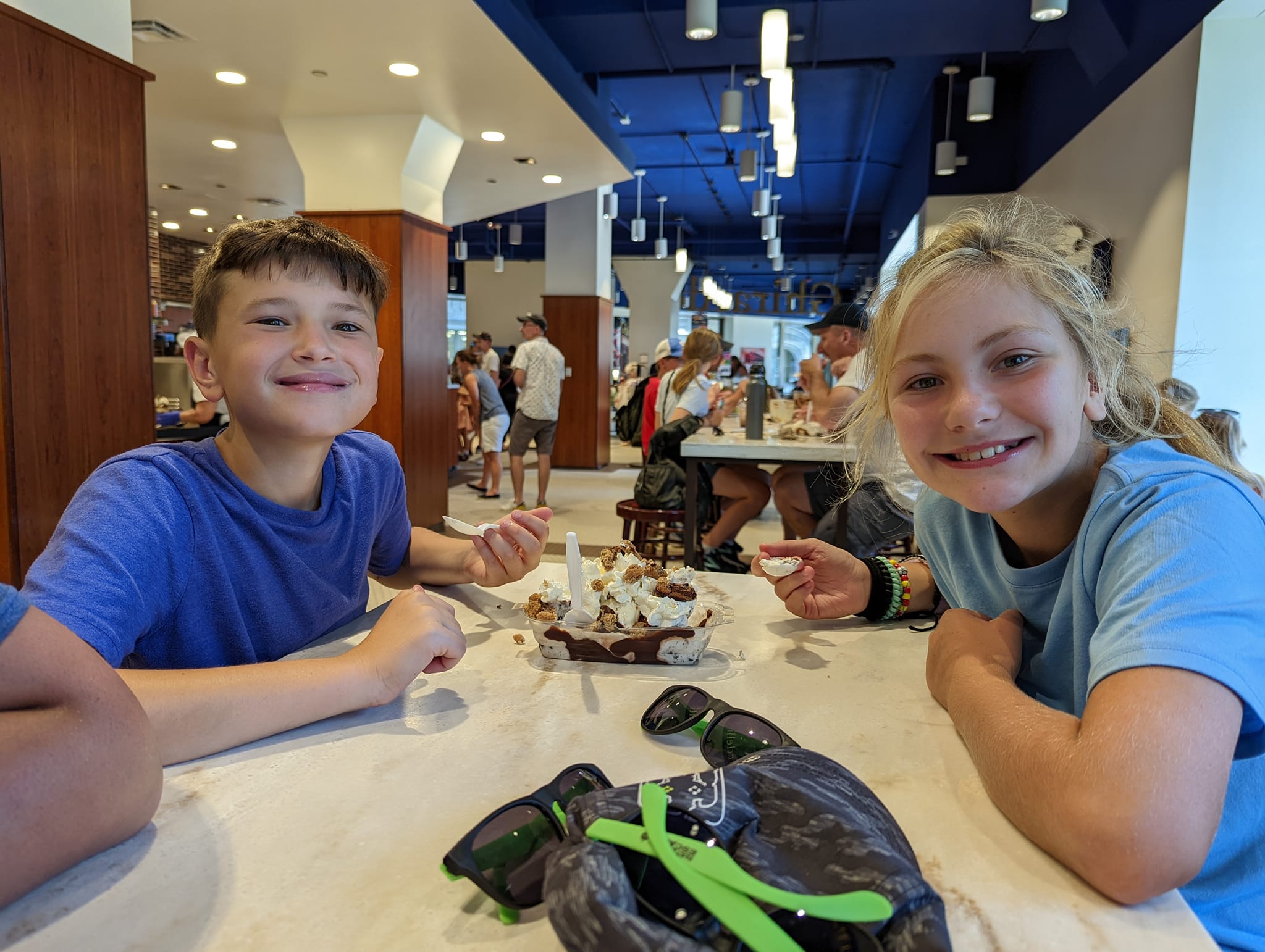 Eating ice cream at Ghiradelli Ice Cream Shop in Chicago