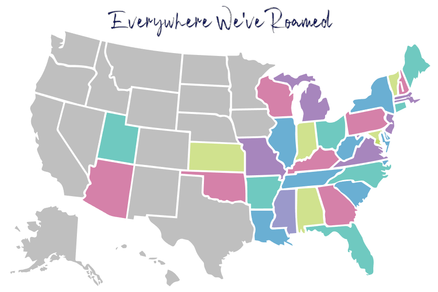 Map of the states that our family has been to