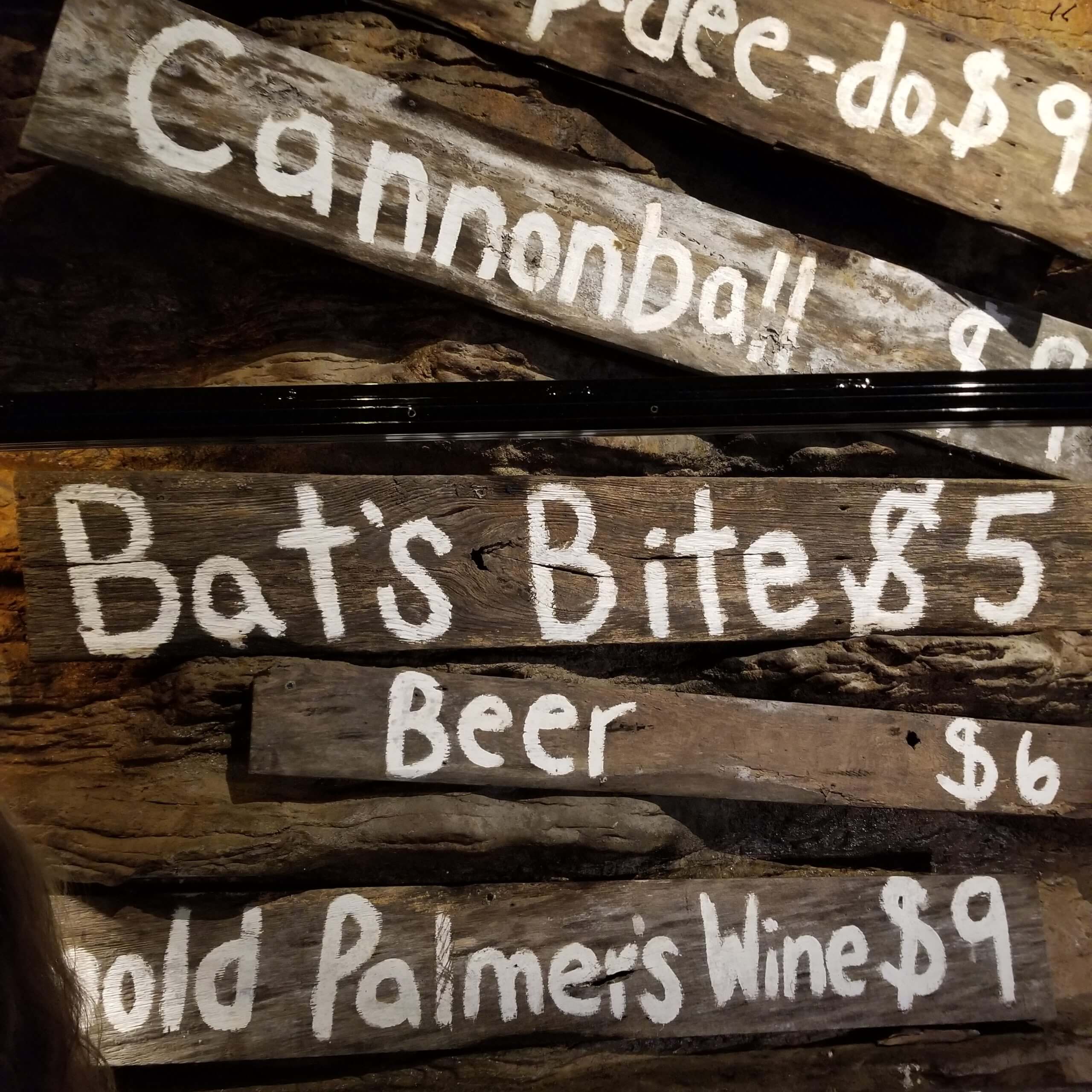 Bat Bar menu on the Lost Canyon Tour at Big Cedar Lodge