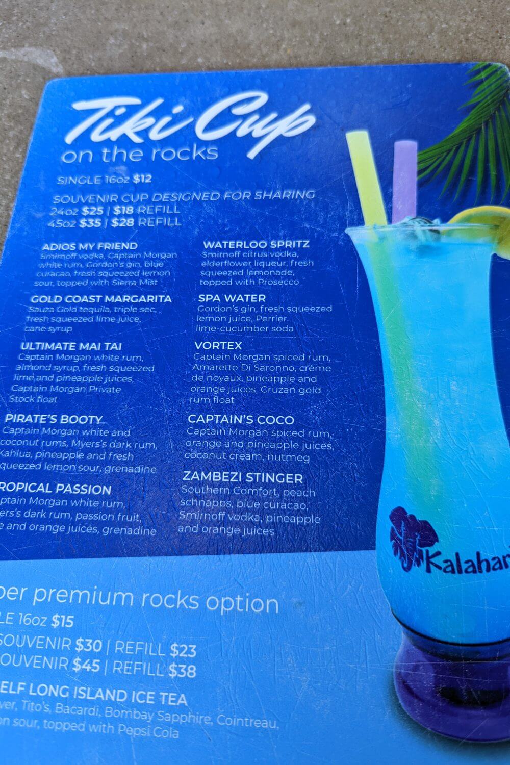 Kalahari cocktail menu