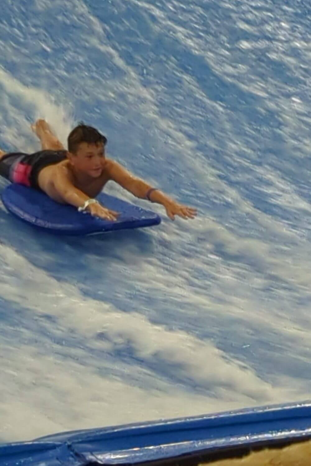 My son on the flow rider at Kalahari