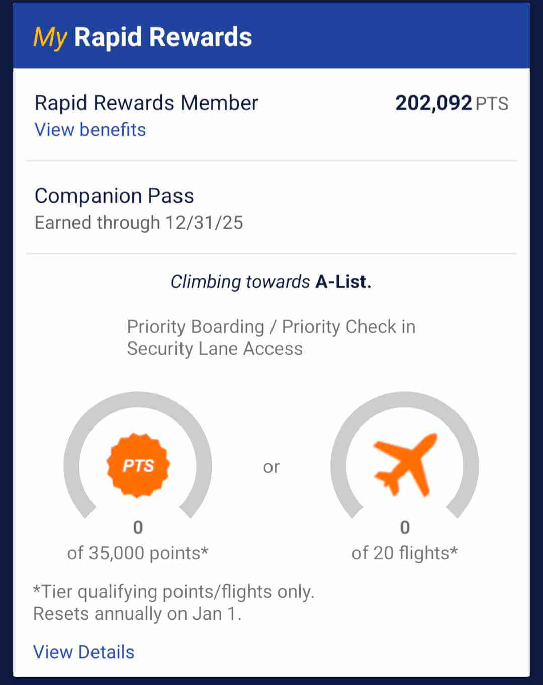 Companion pass in Southwest Account