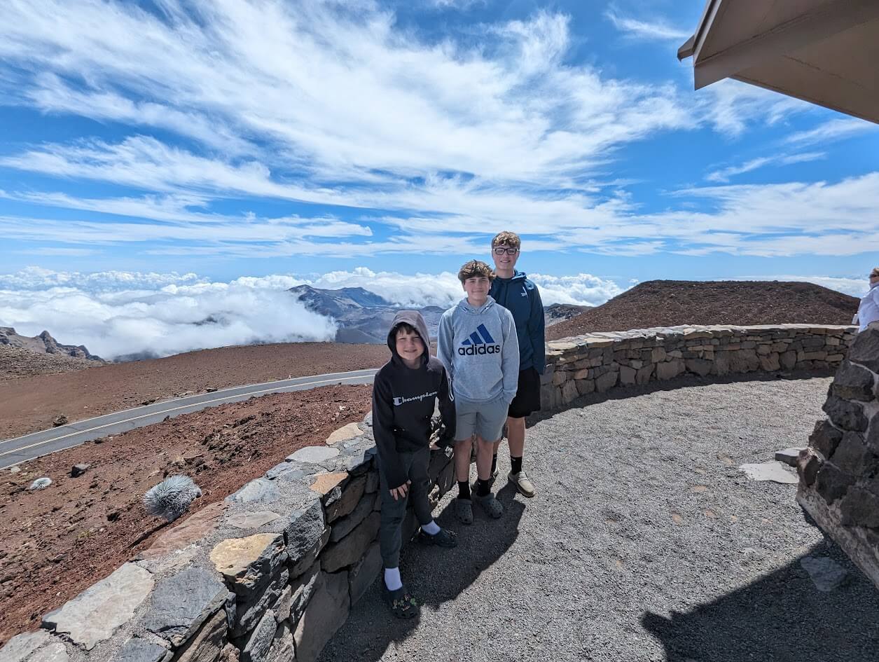 Our 3 boys in the clouds at Haleakala National Park in Maui, Hawaii