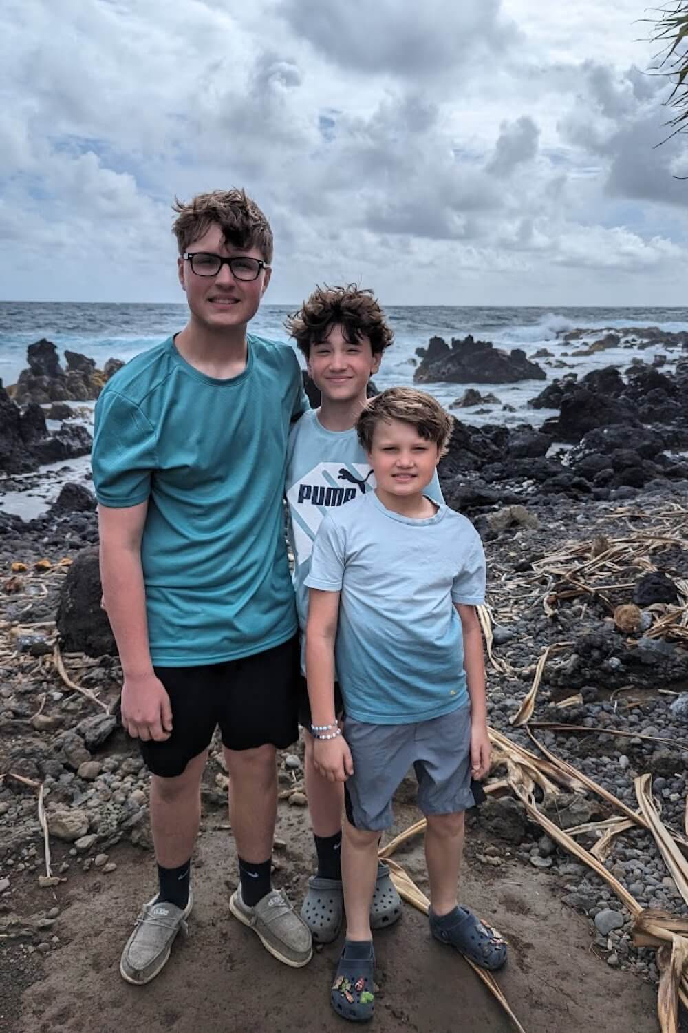 Boys on the Keanae Penninsula on the Road to Hana in Maui