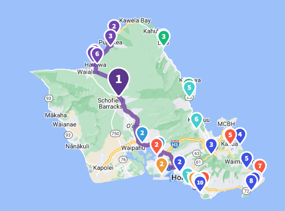 Day 3 Oahu Driving Map