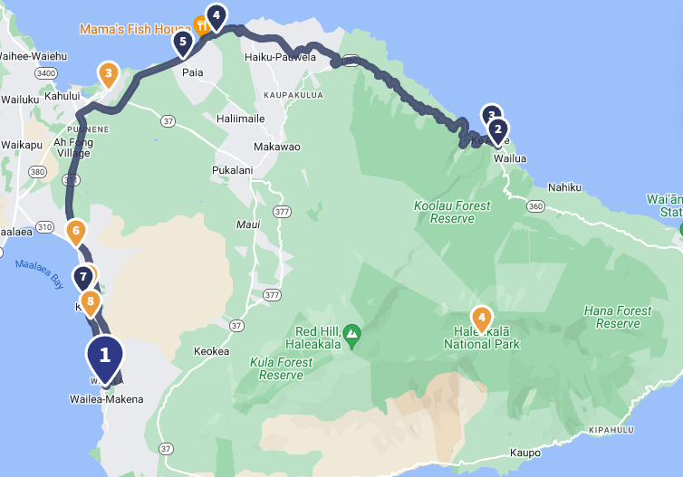 Day 8 Maui Driving Map