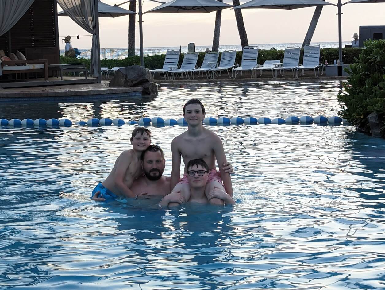 Boys night swimming in the pool at the Grand Wailea in Maui