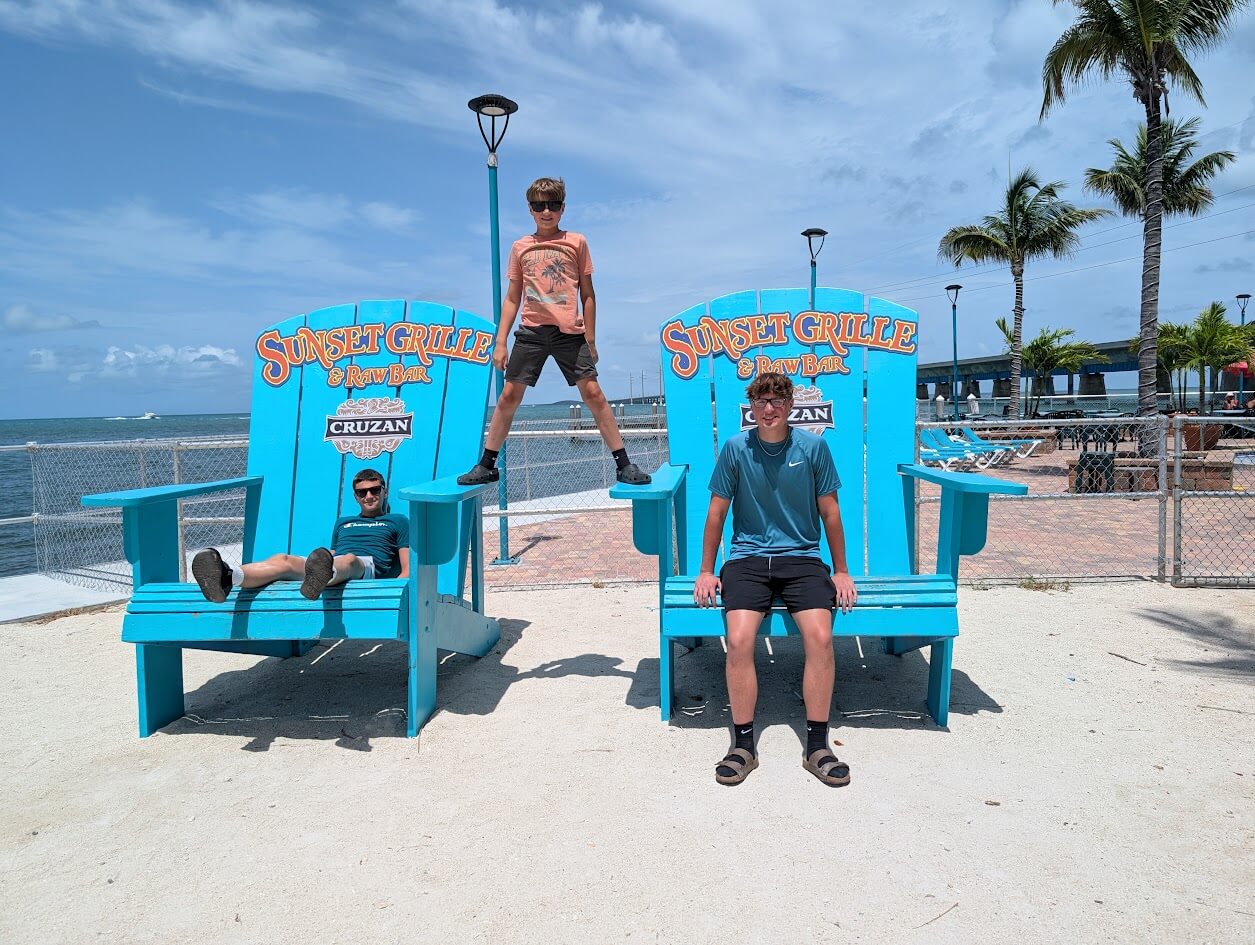 Our kids posing at Sunset Grill and Raw Bar