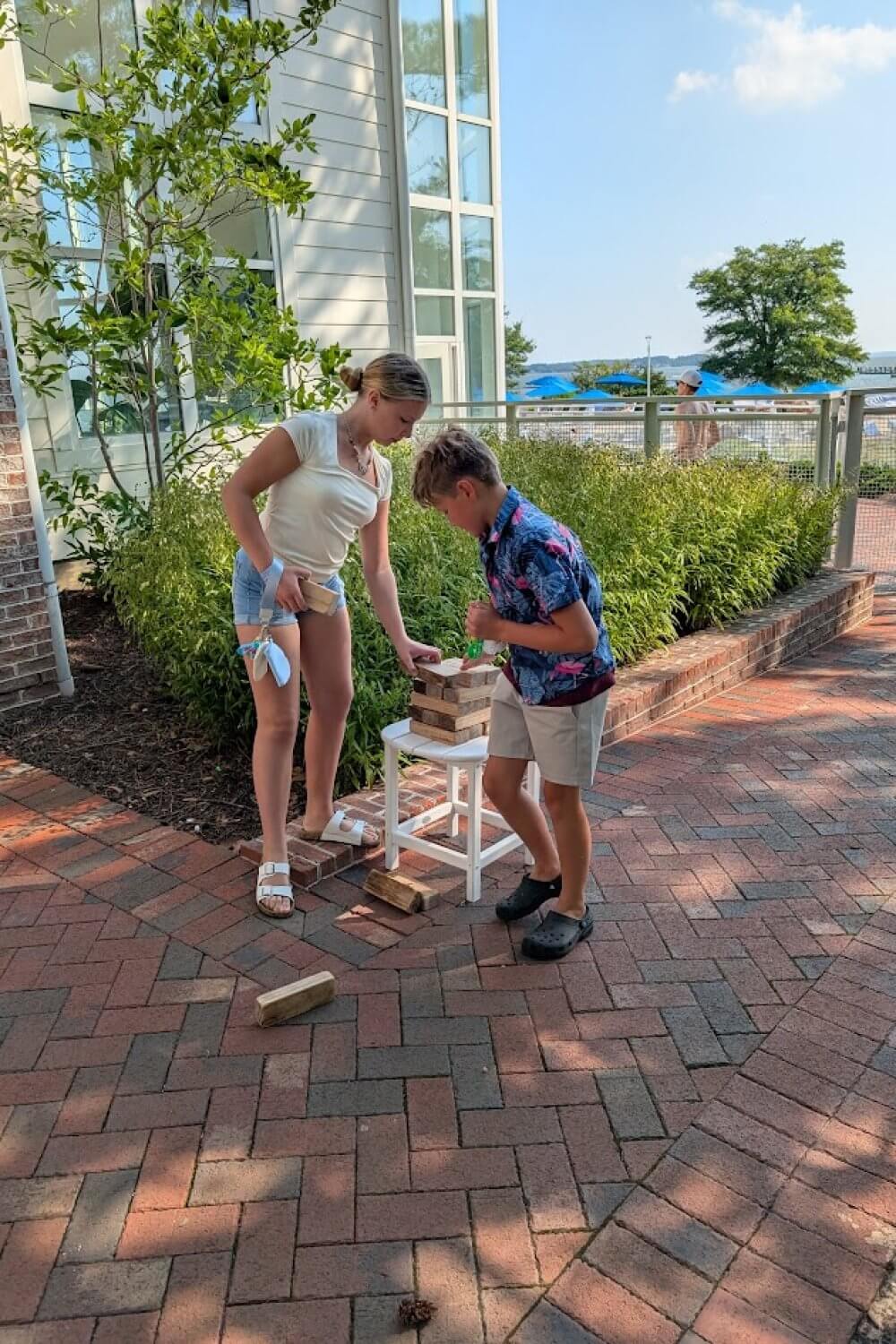 Kids playing Jenga at the resort
