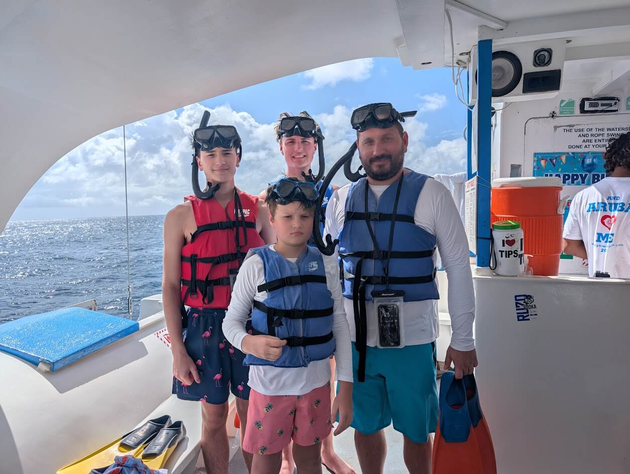 Boys ready to snorkel on the Delphi Watersports snorkel tour