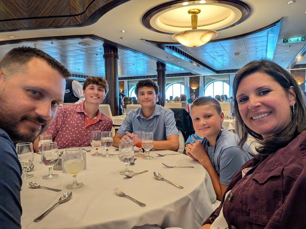 Family photo at dinner